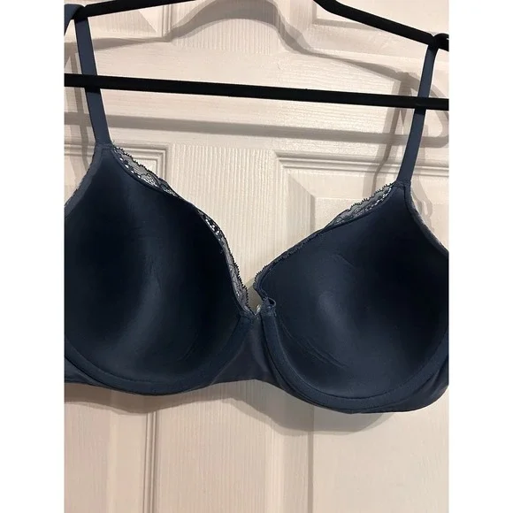 Victorias Secret 38D Bra Body by Victoria Lined Demi Padded Floral Lace Blue - Picture 14 of 14